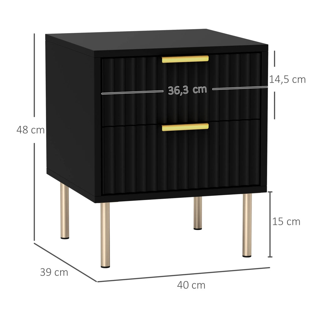 Comodino con 2 cassetti e gambe in acciaio ¨C zephmum ¨C Nero