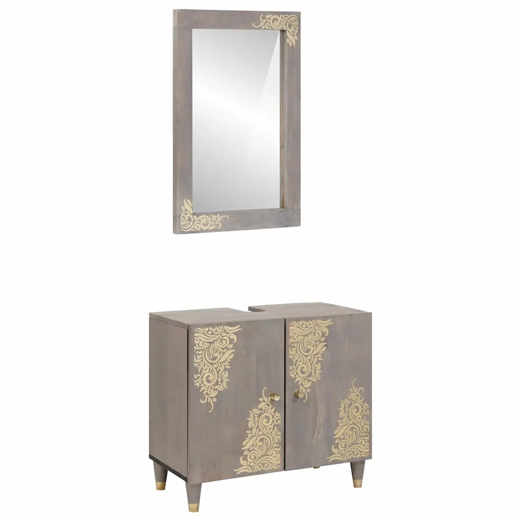 Set di Armadi da Bagno | Armadio da bagno 2 pz Grigio Legno di mango massello