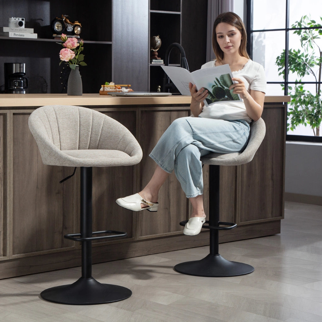 Sgabelli da bar con schienale e braccioli ¨C zephmum ¨C beige, altezza regolabile, 2 pezzi