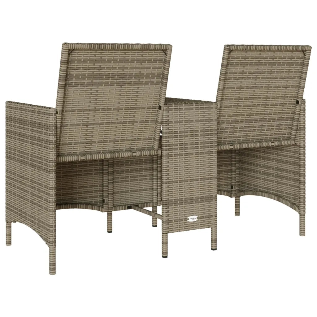 Divano Giardino 2 Posti con Tavolo e Cuscini Grigio Polyrattan 4003886
