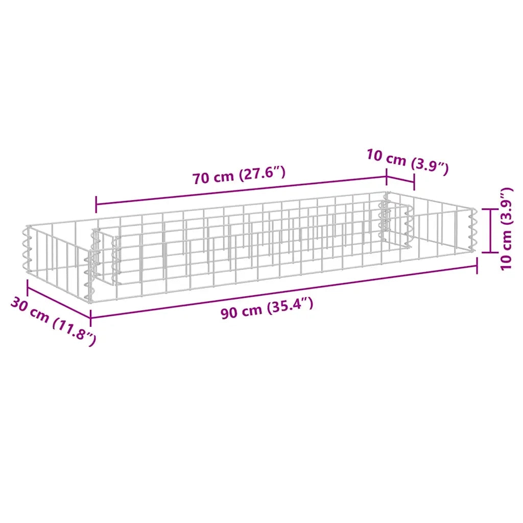 Gabbione Letto Rialzato in Acciaio Zincato 90x30x10 cm 145628