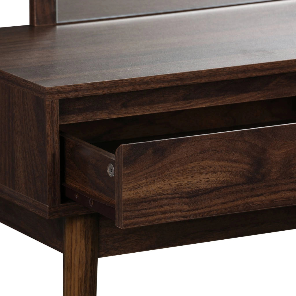 Toeletta trucco decorata in legno con specchio e 2 cassetti, 90cm,