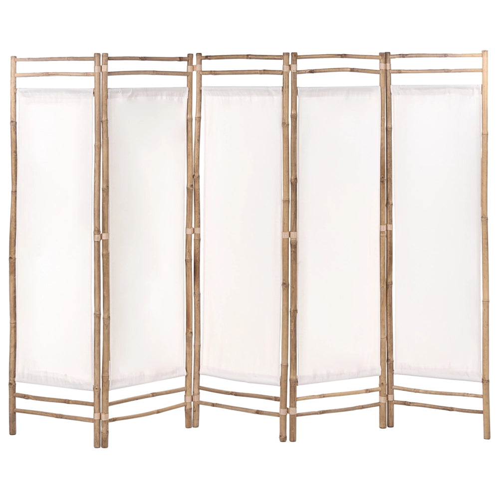 Divisorio a 5 pannelli Marrone chiaro Bambù 225 x 160 Divisorio in legno naturale Japandi Schermo organico Schermo per camera da letto