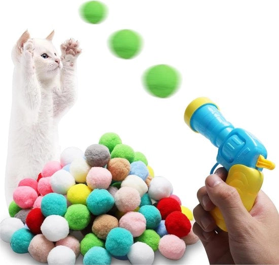 100 pezzi di giocattoli per gatti colorati morbidi con pompon interattivi con lanciatore - silenzioso e adatto per gatti interni
