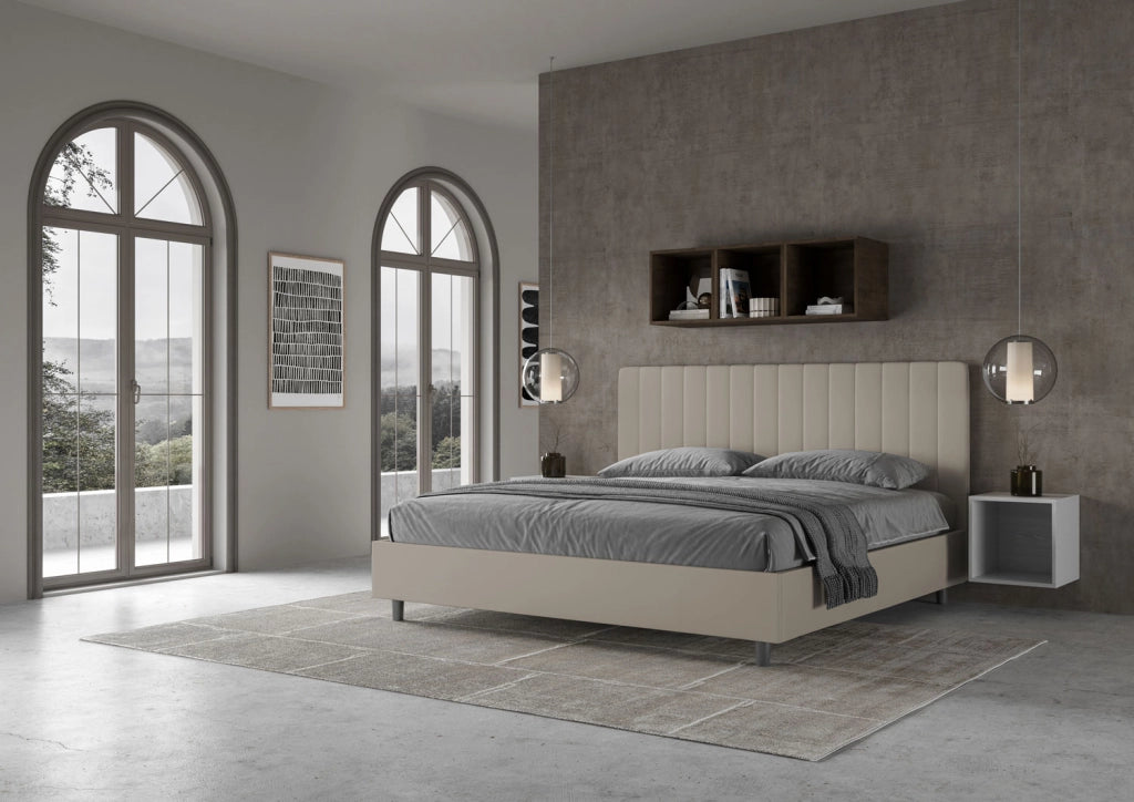 BS COM Letto matrimoniale king size contenitore imbottito 190x210 similpelle tortora
