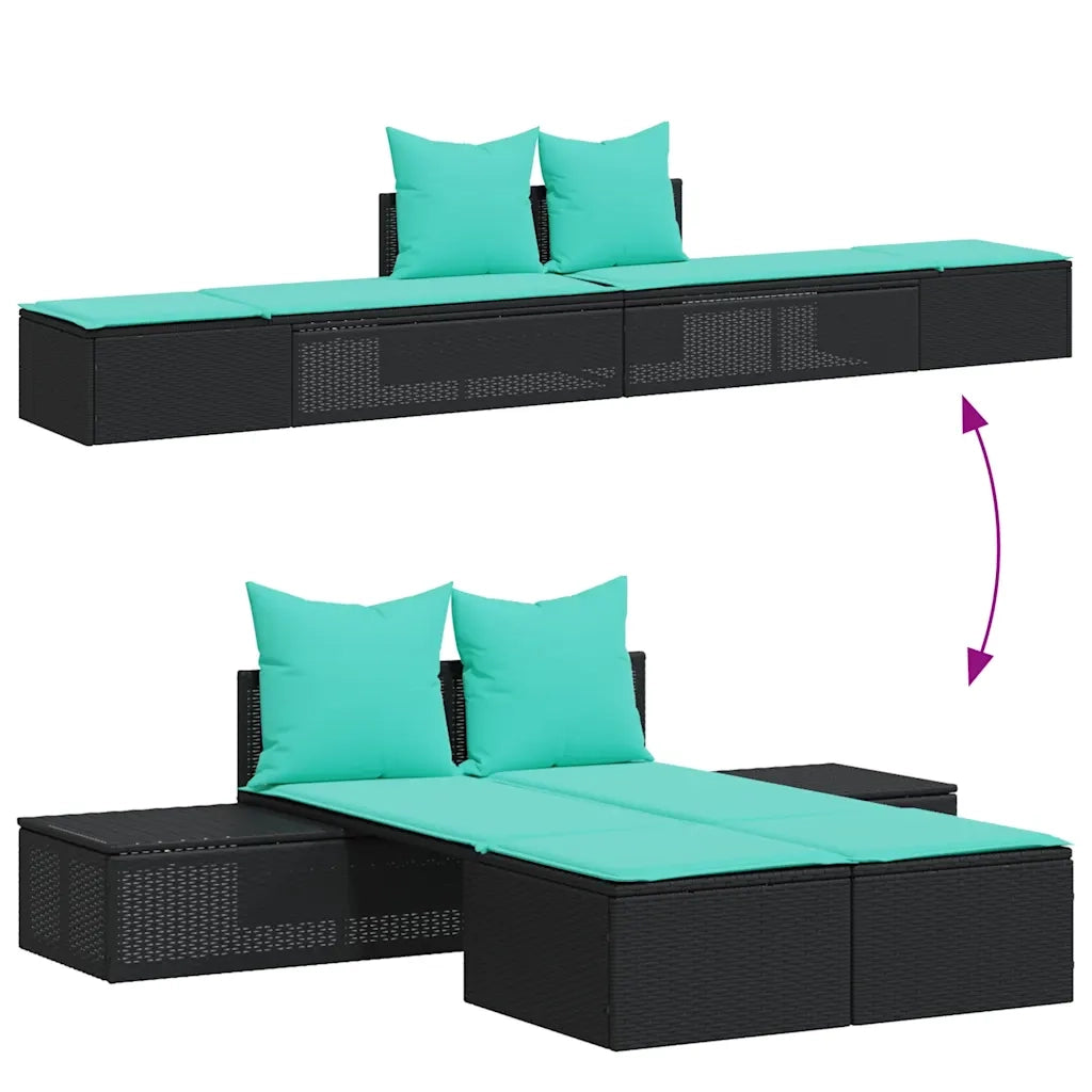 Lettino prendisole doppio con Cuscini in Polyrattan Nero 368397