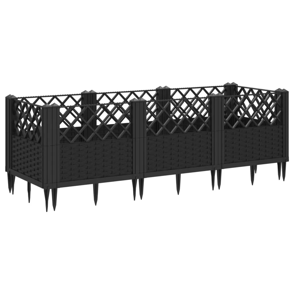 Fioriera da Giardino con Picchetti-Vaso da Esterno-Fioriera da Giardino Fissabile Nera 123,5x43,5x43,5 cm PP
