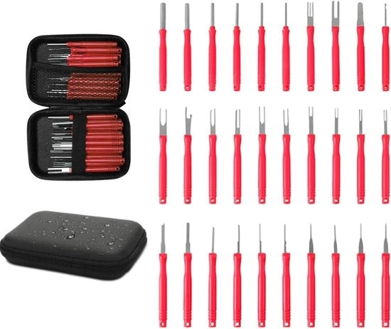 Kit di rimozione di contatti per auto con astuccio di strumenti.