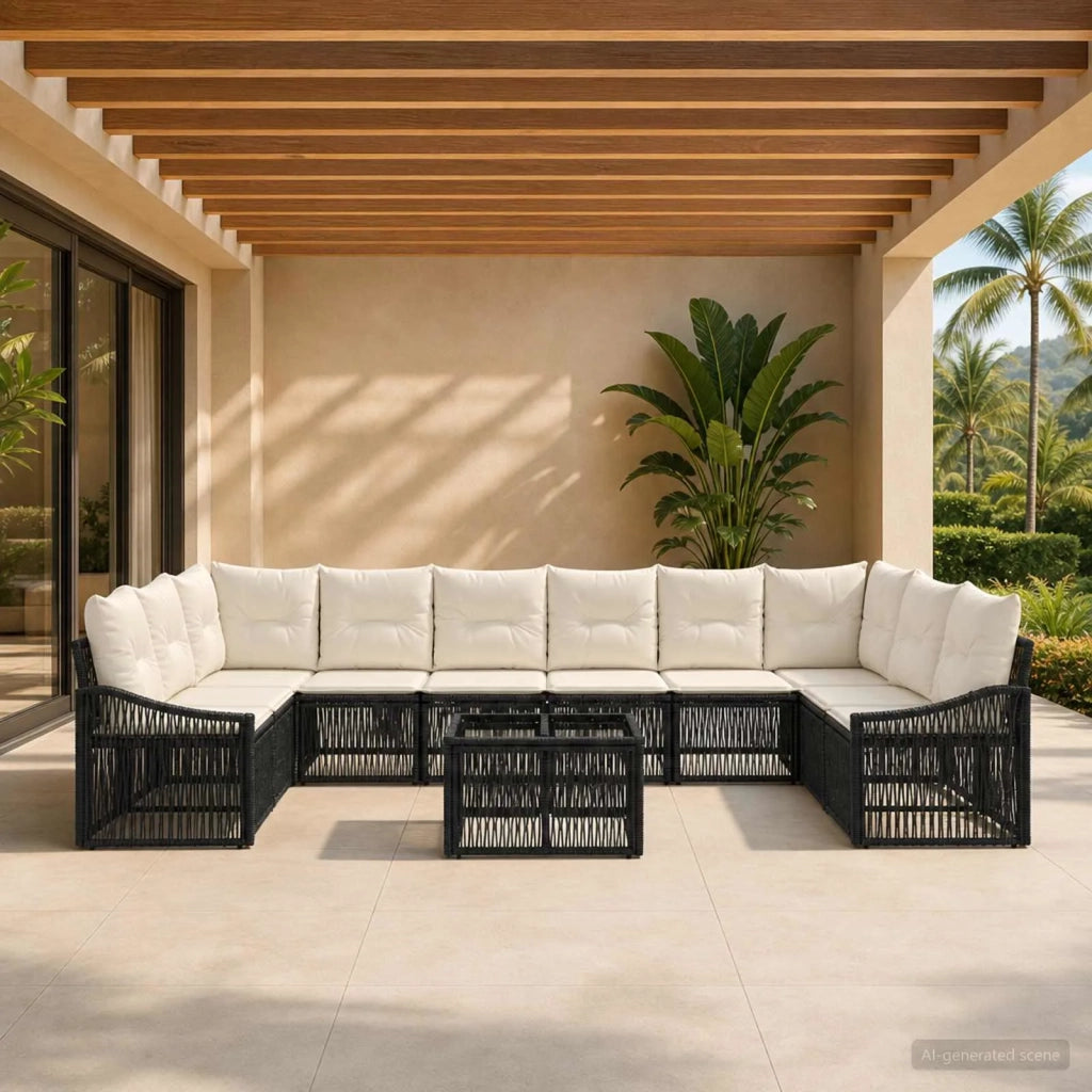 Set Divano da Giardino 11 pcs Nero polyrattan 3436117
