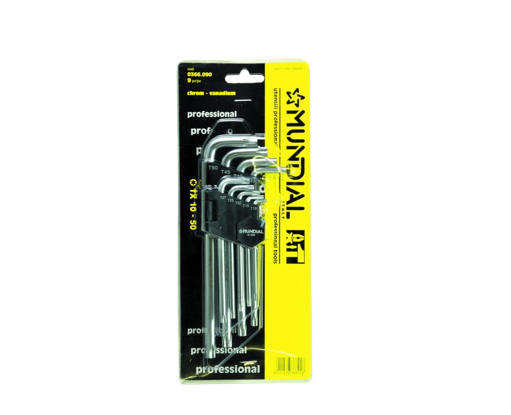 SERIE CHIAVI PROLUNGATE TORX MUNDIAL 9 pezzi (TX 10 a 50) - MUNDIAL