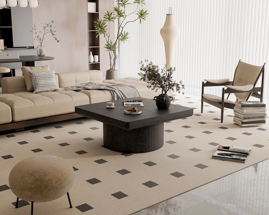 Tavolino da caffè quadrato con piano spesso - per soggiorno - in legno massiccio e MDF - 86.12×85.54×18.04 cm - nero