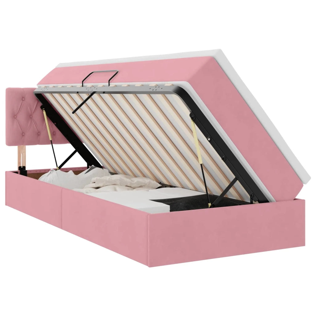 Letto con contenitore e LED con led Rosa 90 x 190 cm Velluto