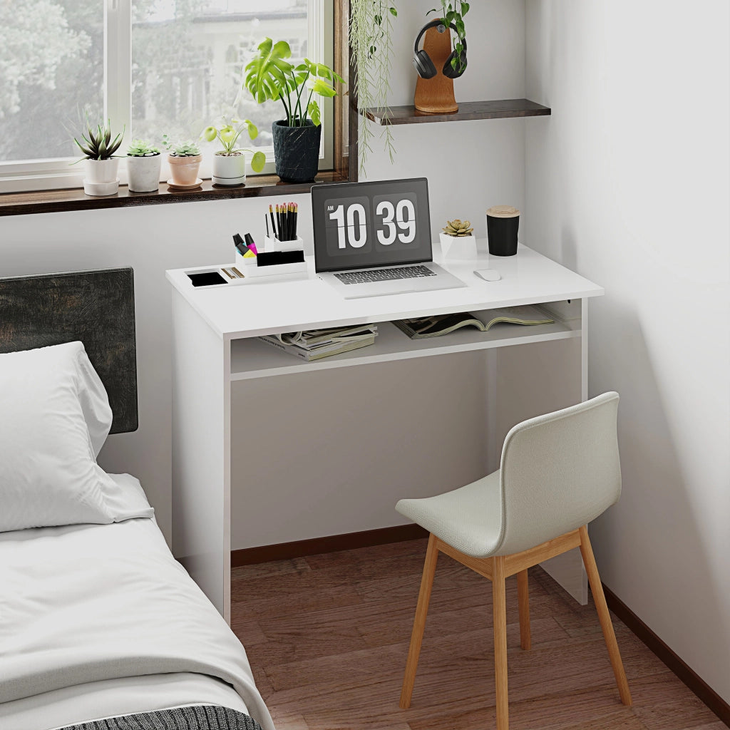 Scrivania per computer con scaffale ¨C Minimal ¨C Bianco 90x50x74 cm