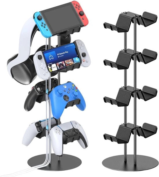Organizzatore per Controller e Cuffia da Gioco – 4 Livelli di Organizzazione per Giochi con Porta Cavi – Scrivania Standard per Controller e Cuffia