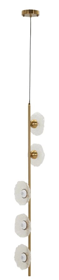 Lampadario Emily Verticale a 5 Luci - Design Glam in Vetro Trasparente e Struttura in Metallo Oro - 15x16x110 cm