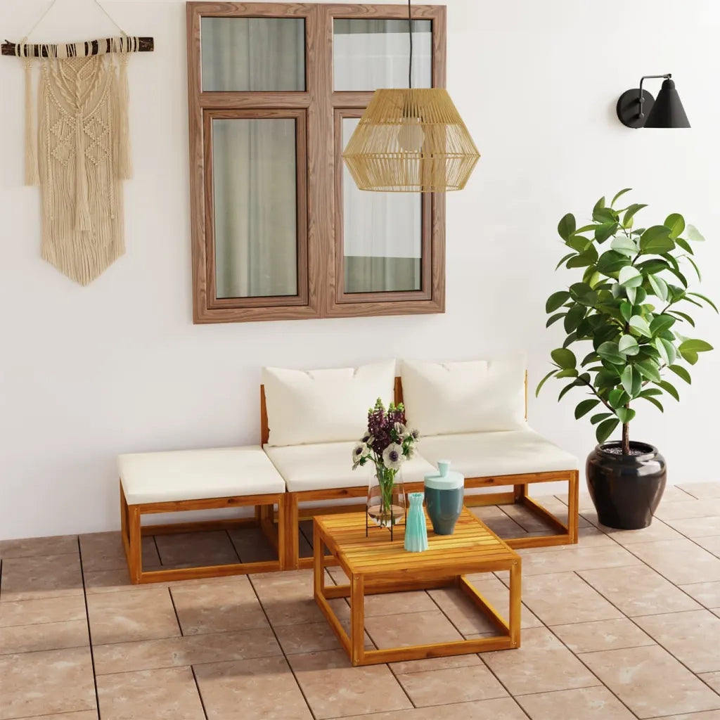 Set Divani da Giardino 4 pz con Cuscini Crema Massello Acacia 3057658