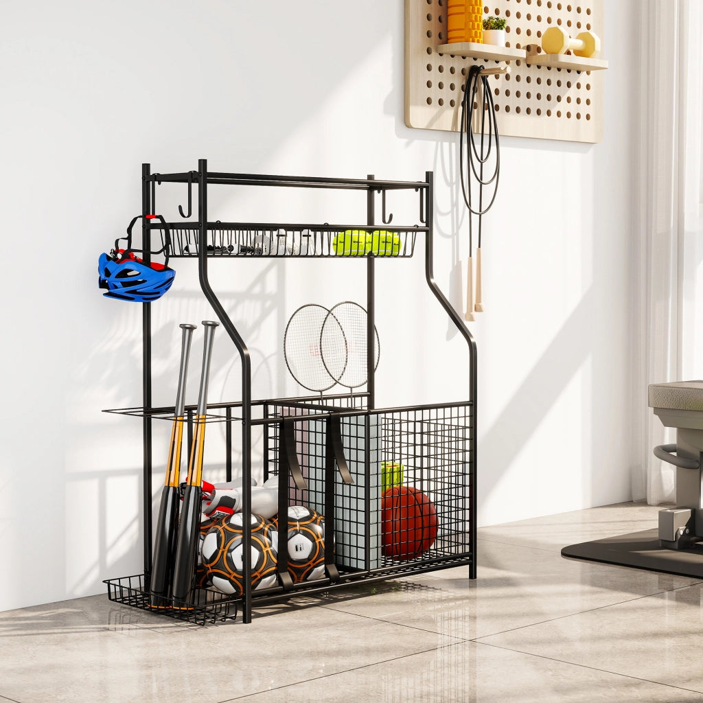 Portaoggetti Attrezzature Sportive ¨C Xylo ¨C con Cestini Ganci Cinghie 92x42x109cm Nero