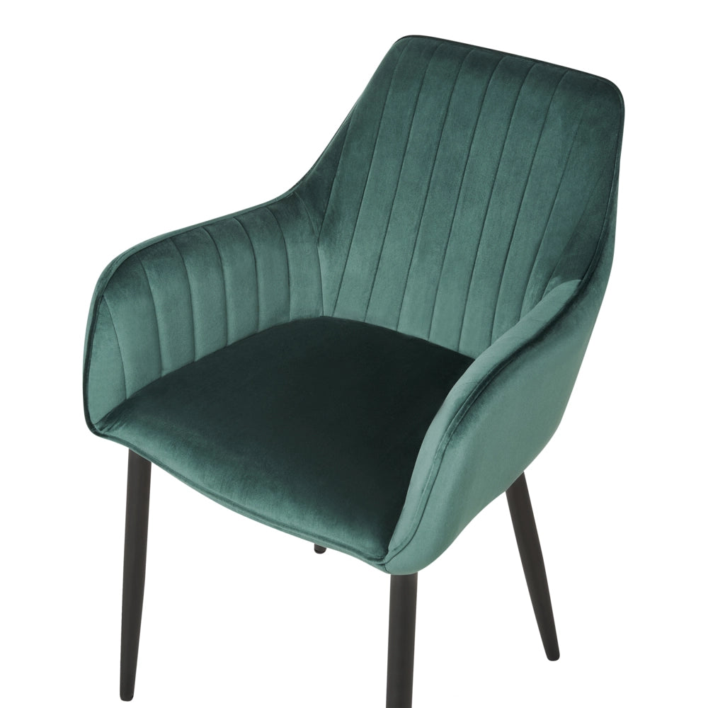 Set di 2 sedie da pranzo Braccioli in velluto verde scuro Gambe in metallo Nero Retro Glam