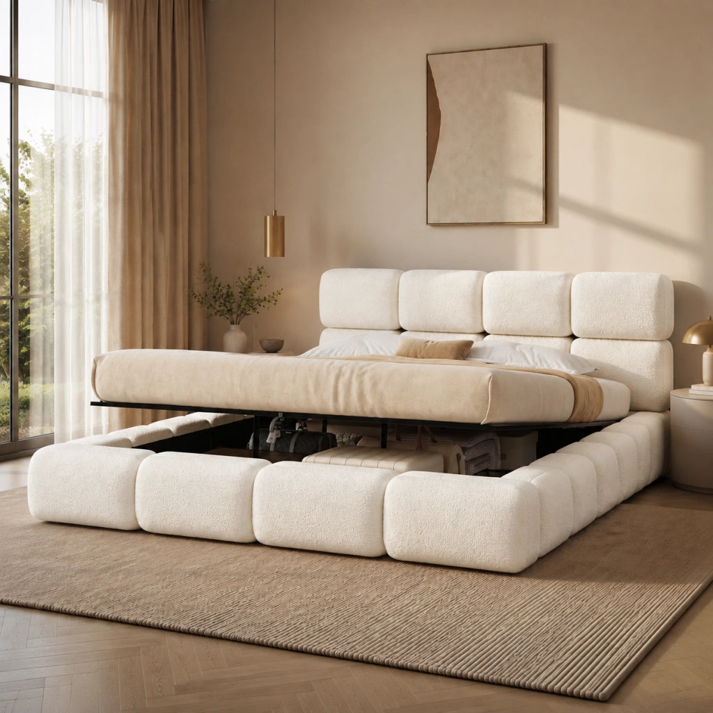 letto imbottito bouclé bianco 200 x 200 cm