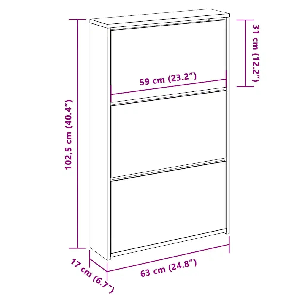 Scarpiera con Specchio 3 Strati-Armadio Scarpiera con Specchio Bianco Lucido 63x17x102,5 cm