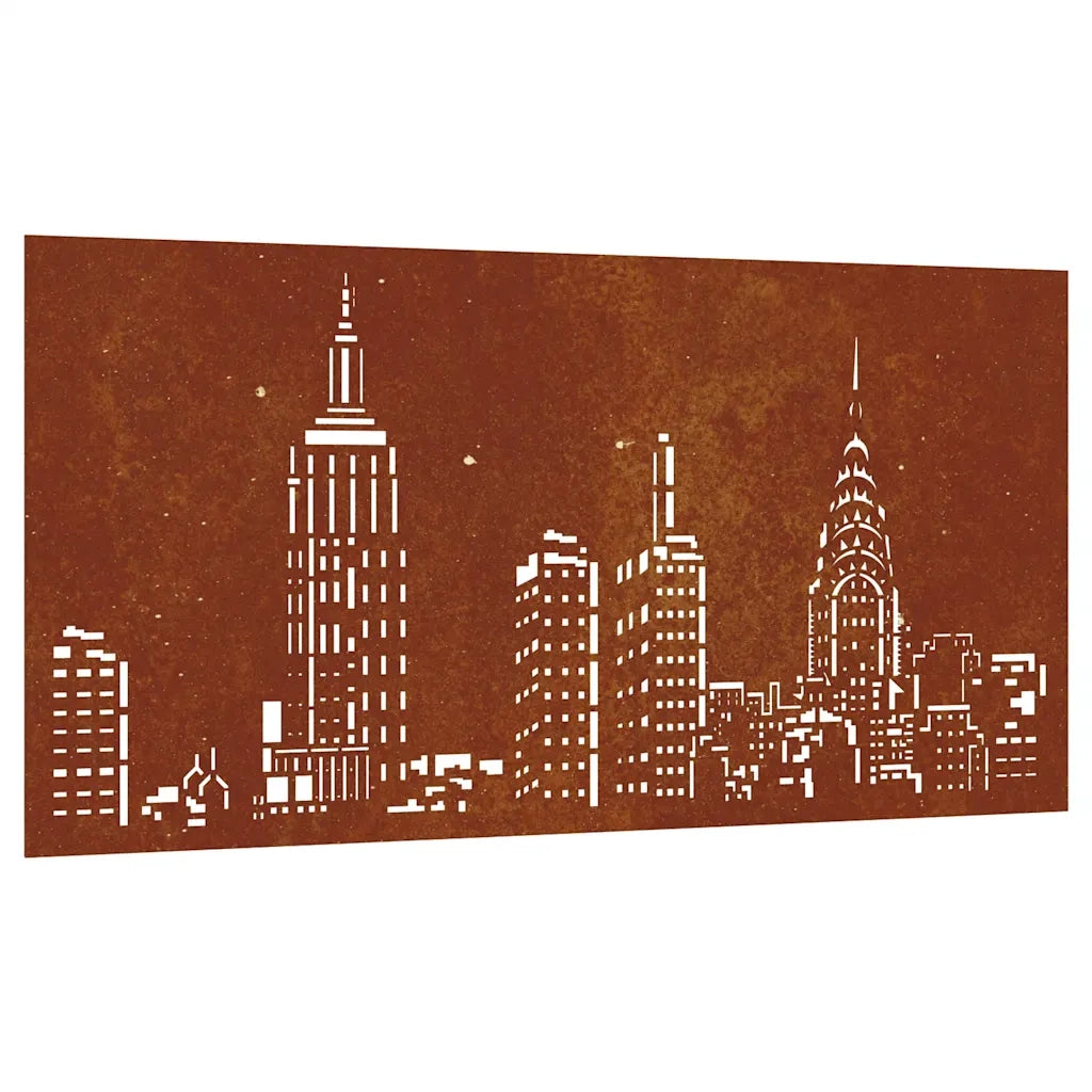 Decorazione Muro da Giardino 105x55cm Skyline in Acciaio Corten CFW6140113