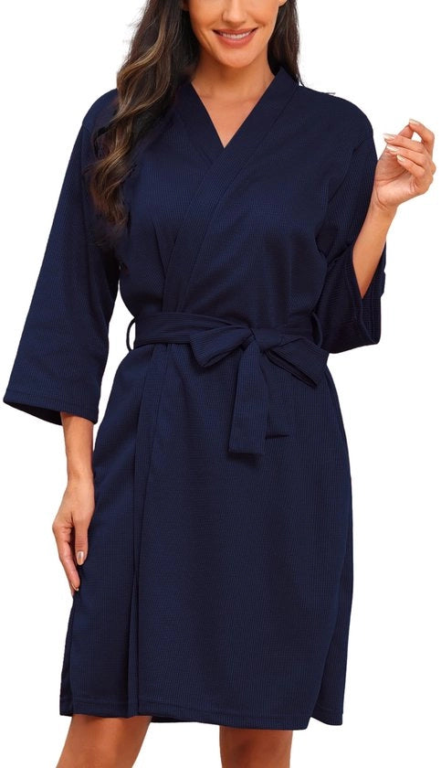 Camicia da Sauna Wafelata 3/4 con Cappuccio, Marineblu, XL, con Tasche con Cintura