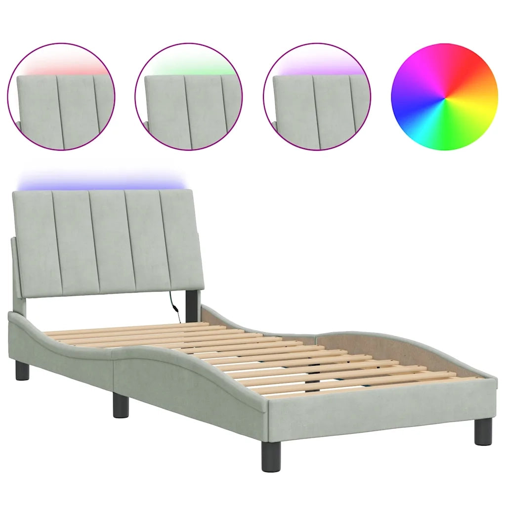 Giroletto con LED senza Materasso Hanko Grigio Chiaro 90x200 cm in Velluto