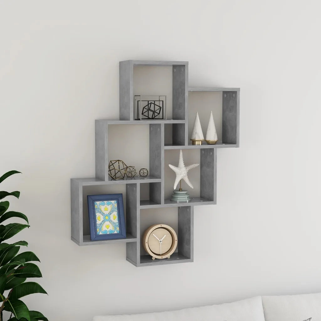 Mensola Parete | Mensola sospesa Cubo Grigio Cemento 78x15x93cm Legno Multistrato
