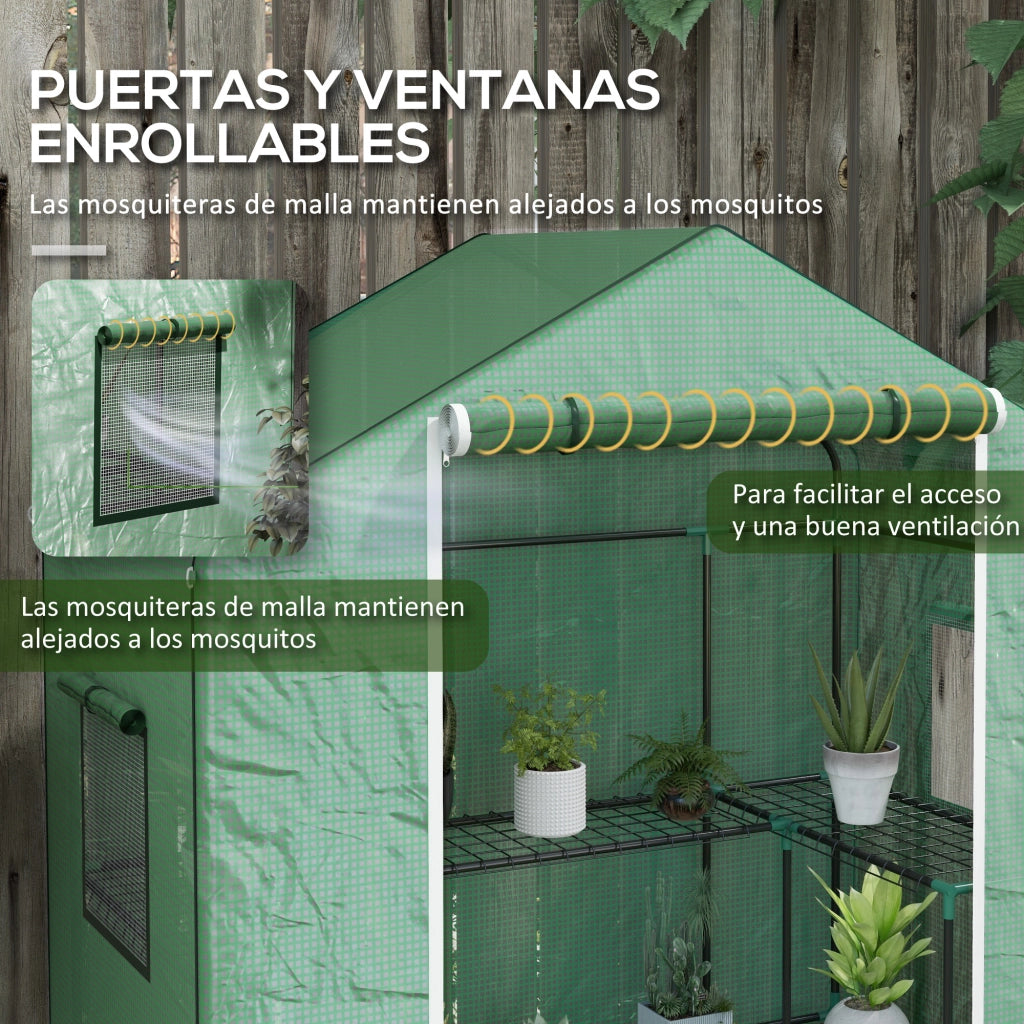 Serra da Giardino con Porta Finestre e Ripiani a 2 Livelli ¨C Xylo ¨C 140x73x190 cm Verde
