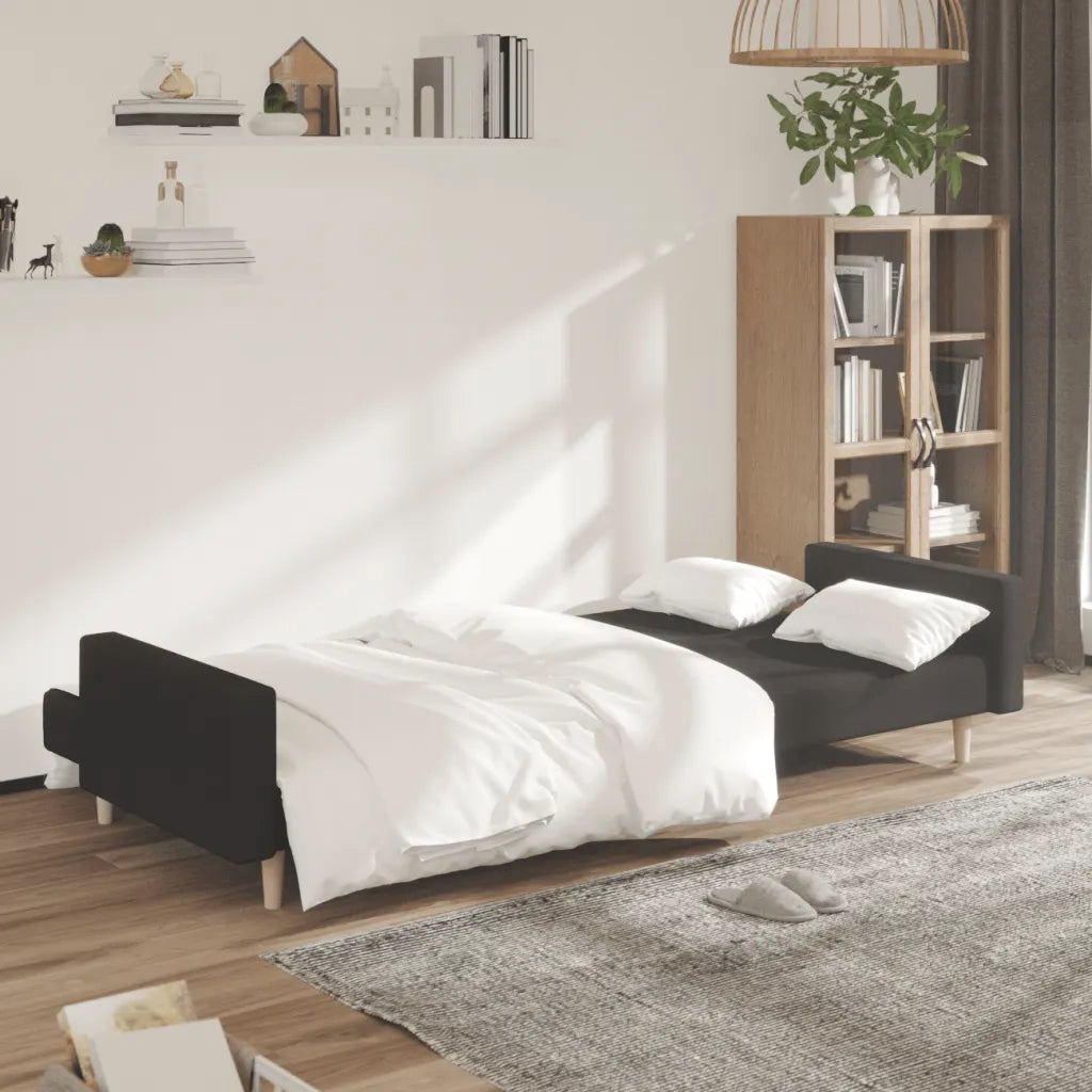 Divano Letto a 2 Posti Nero in Tessuto 375729