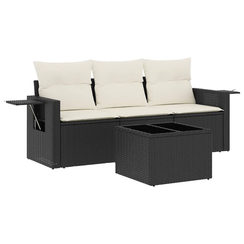 Set Divani da Giardino 4 pz con Cuscini Nero in Polyrattan 3252203
