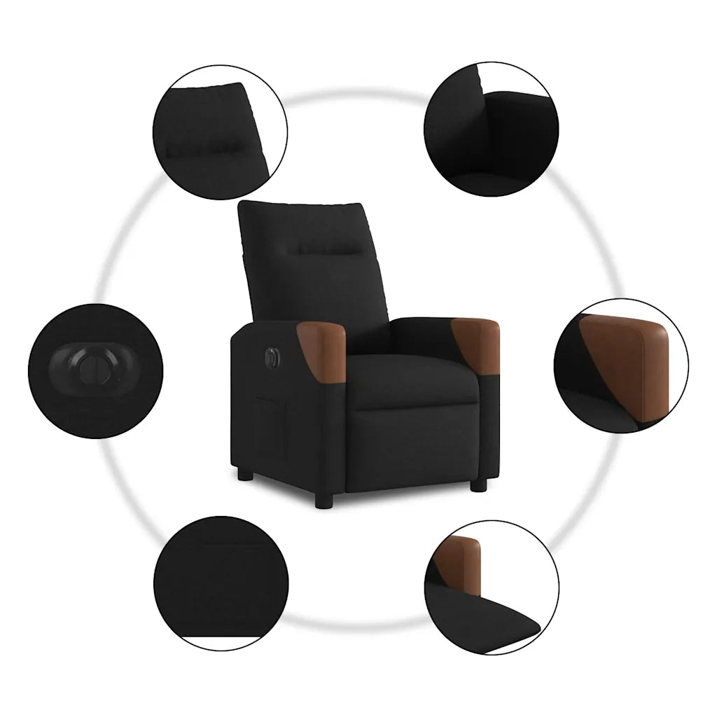 Poltrona Elettrica Reclinabile Nera in Tessuto 3323992