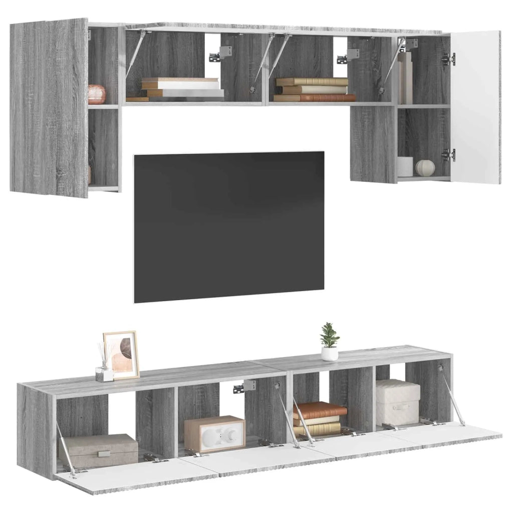 Set mobile TV 4 pz | Armadietto TV | Mobile Porta TV Grigio Sonoma Legno multistrato