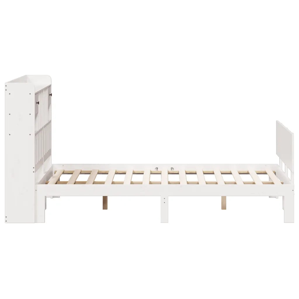Letto Libreria senza Materasso-Struttura Letto con contenitore Bianco 140x190 cm Legno di Pino 756477