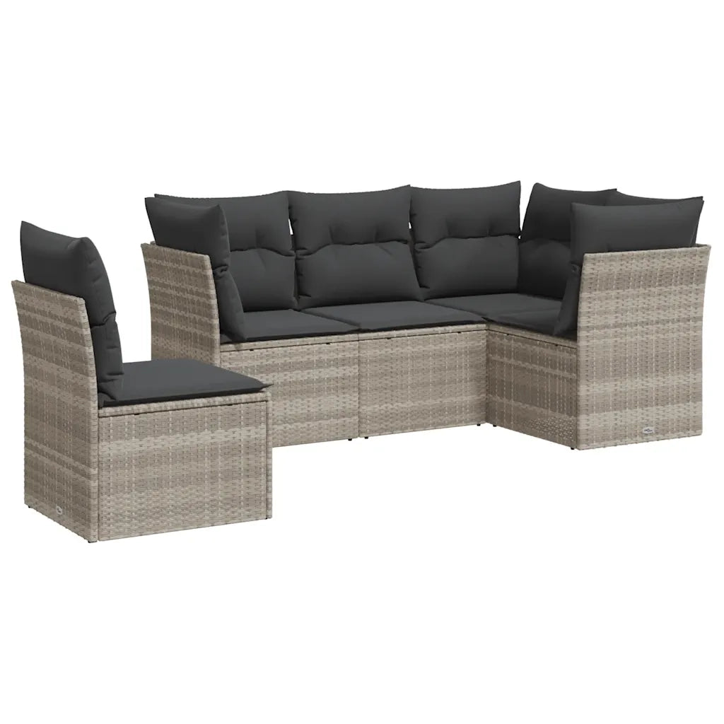 Set Divano da Giardino 5pz con Cuscini Grigio Chiaro Polyrattan