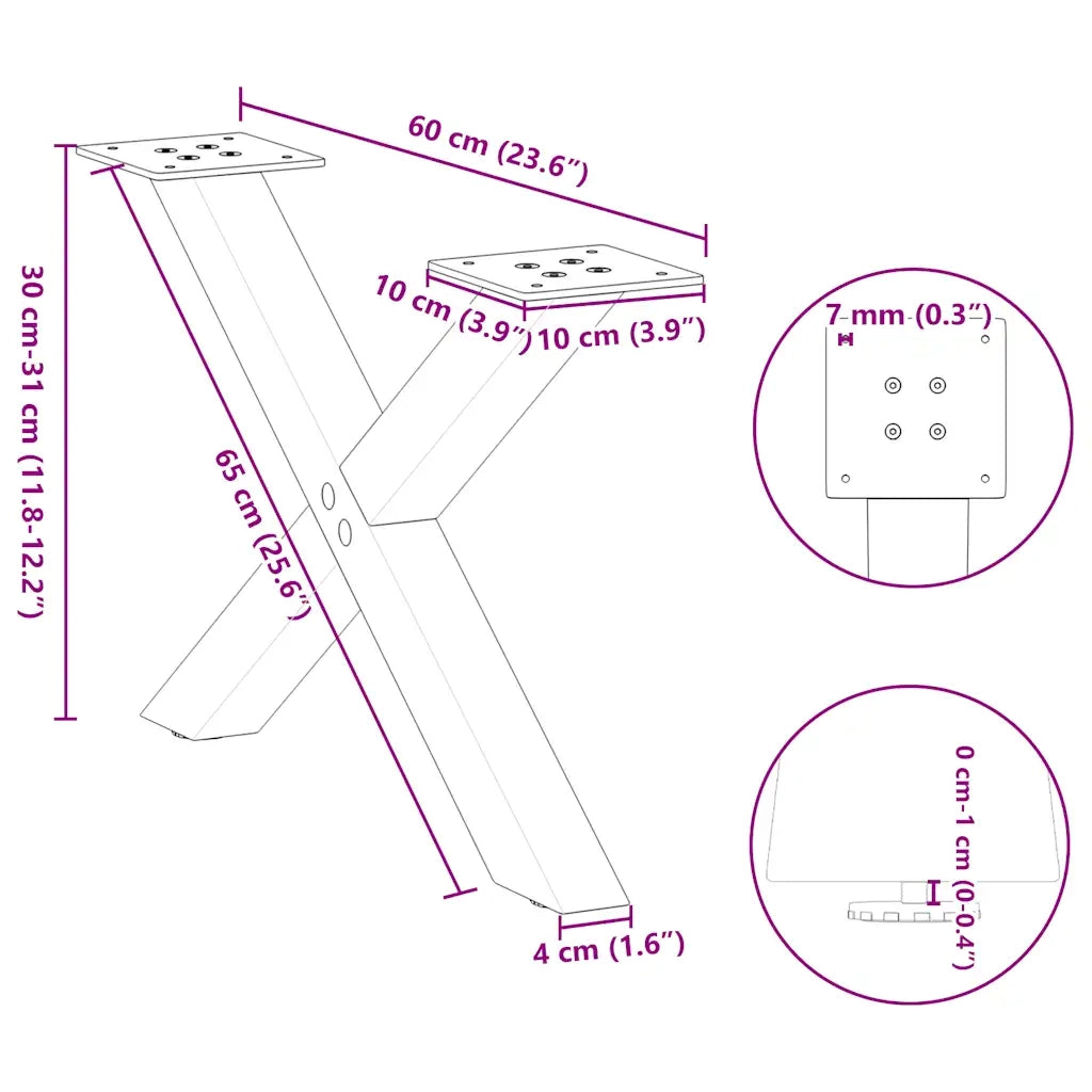 Gambe per Tavolino da Caff¨¨ a Forma di X 2 pz | Piede del tavolo Antracite 60x(30-31) cm Acciaio