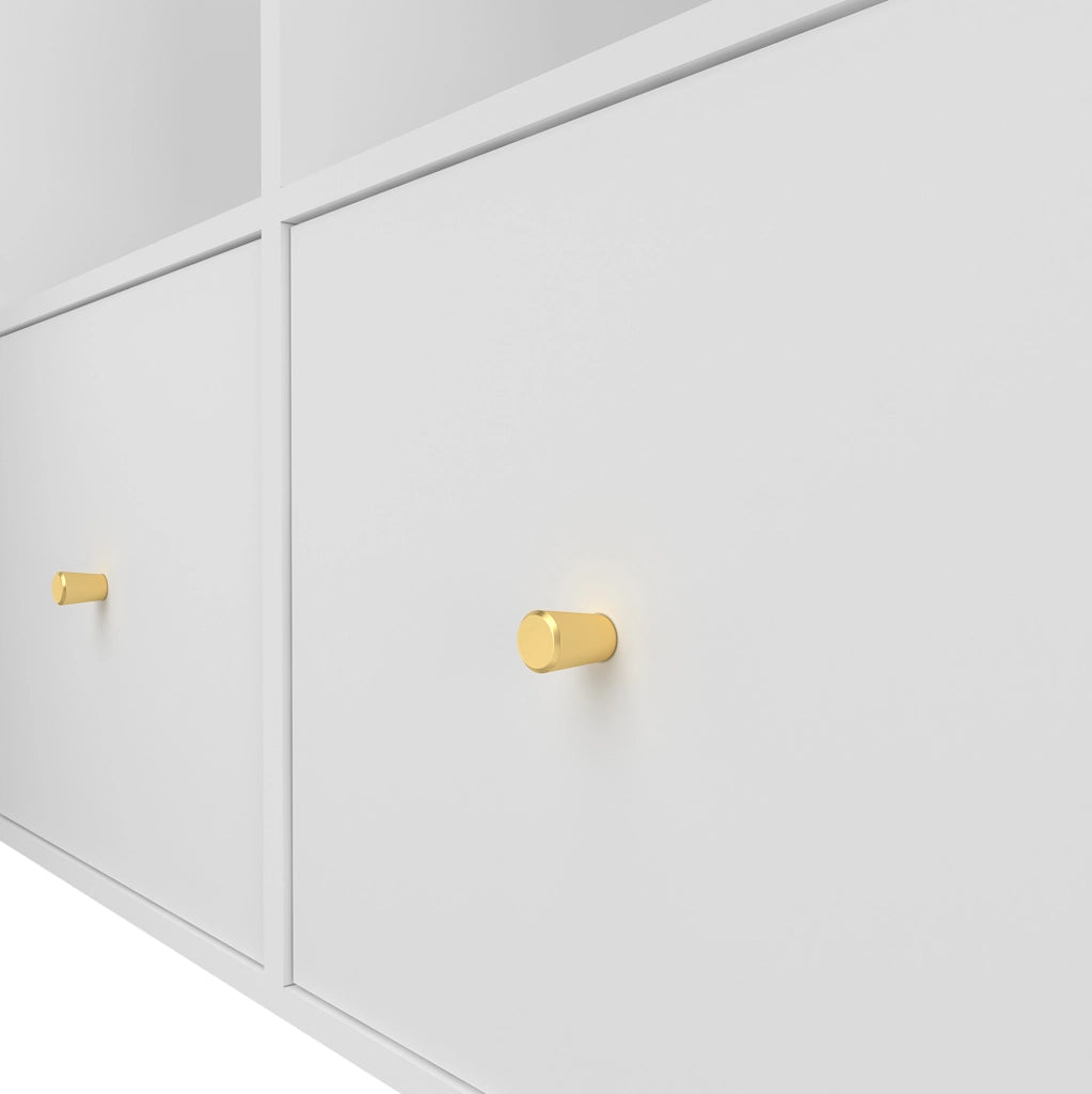 Scrivania angolare girevole 360° con 8 vani e 4 cassetti; 120x48x78 cm + 140x35x74 cm; MDF bianco