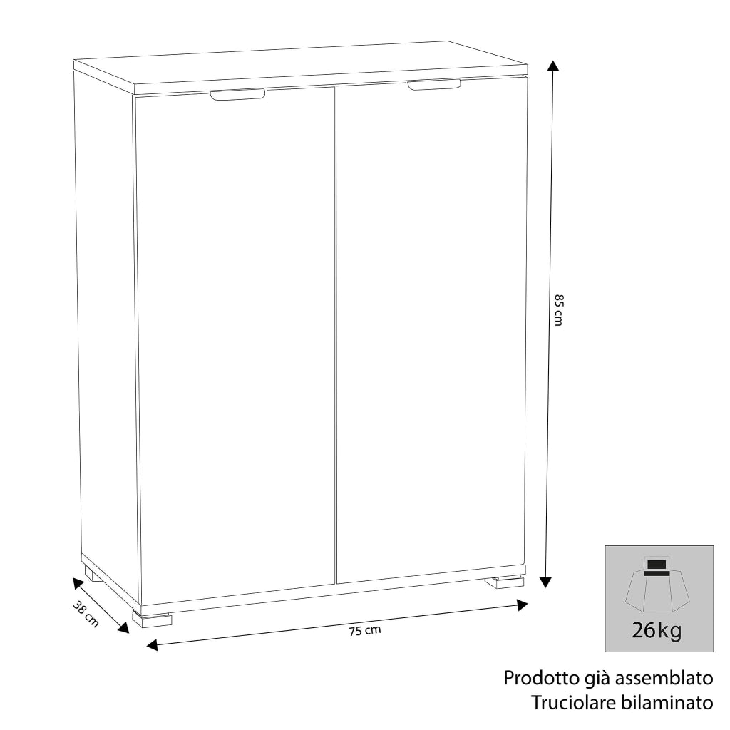 Armadietto da Bagno con 2 ante in Legno Composito cm 75x38x85 - PAUL