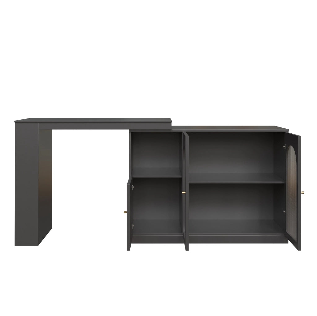 Mobile bar girevole a 360° con ante in vetro; MDF nero