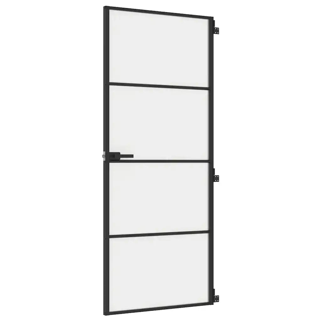 Porta Interni Sottile Nera 83x201,5cm Vetro Temperato Alluminio 155119