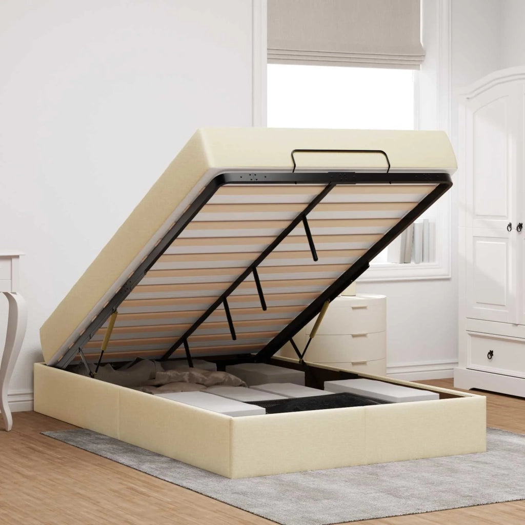 Struttura letto con materasso con materasso 2 pcs Crema Tessuto