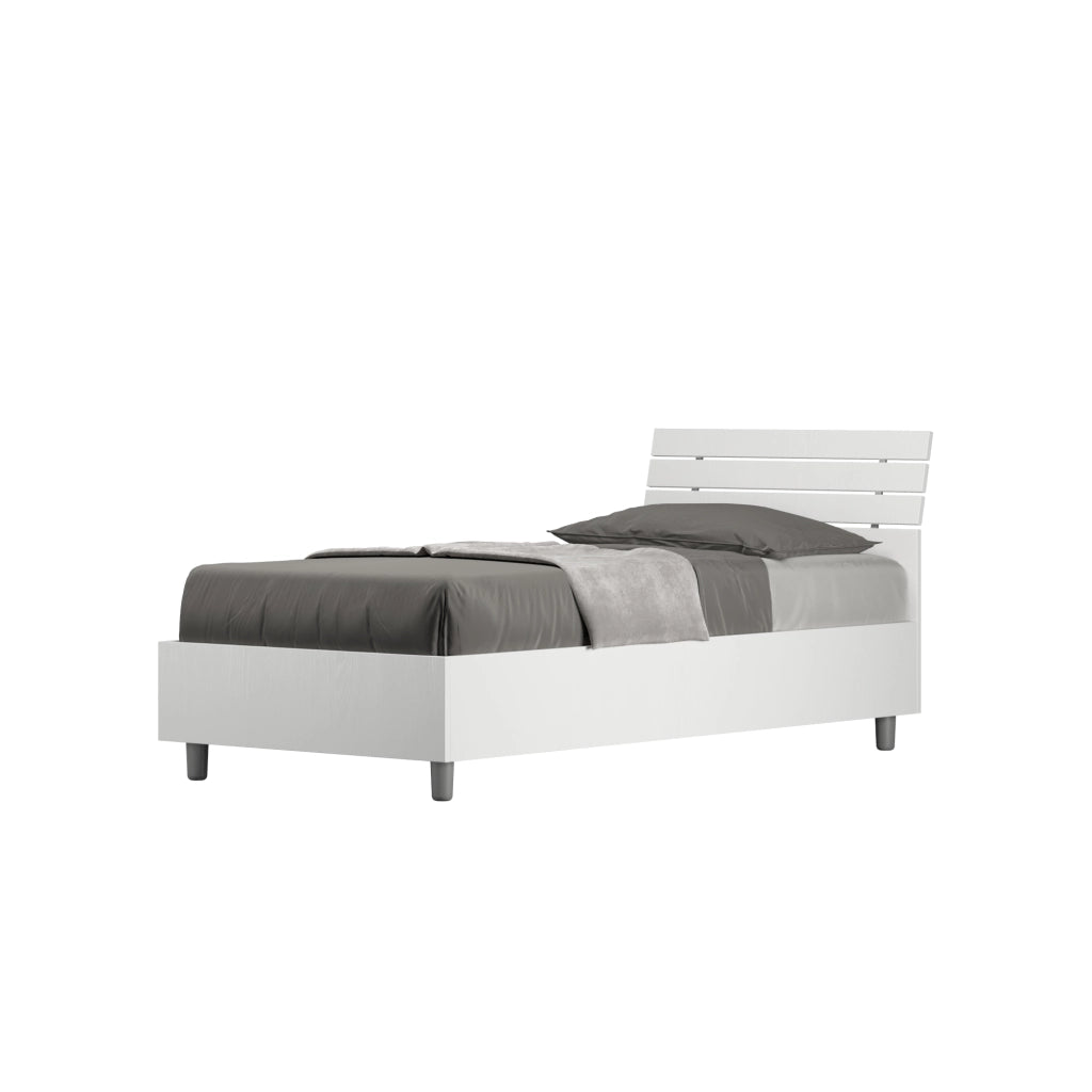 BS COM Letto singolo con rete 80x190 testata inclinata con doghe bianco frassino
