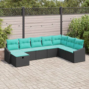 Set Divano da Giardino con cuscino 8 pcs Nero Poly Rattan 3359335