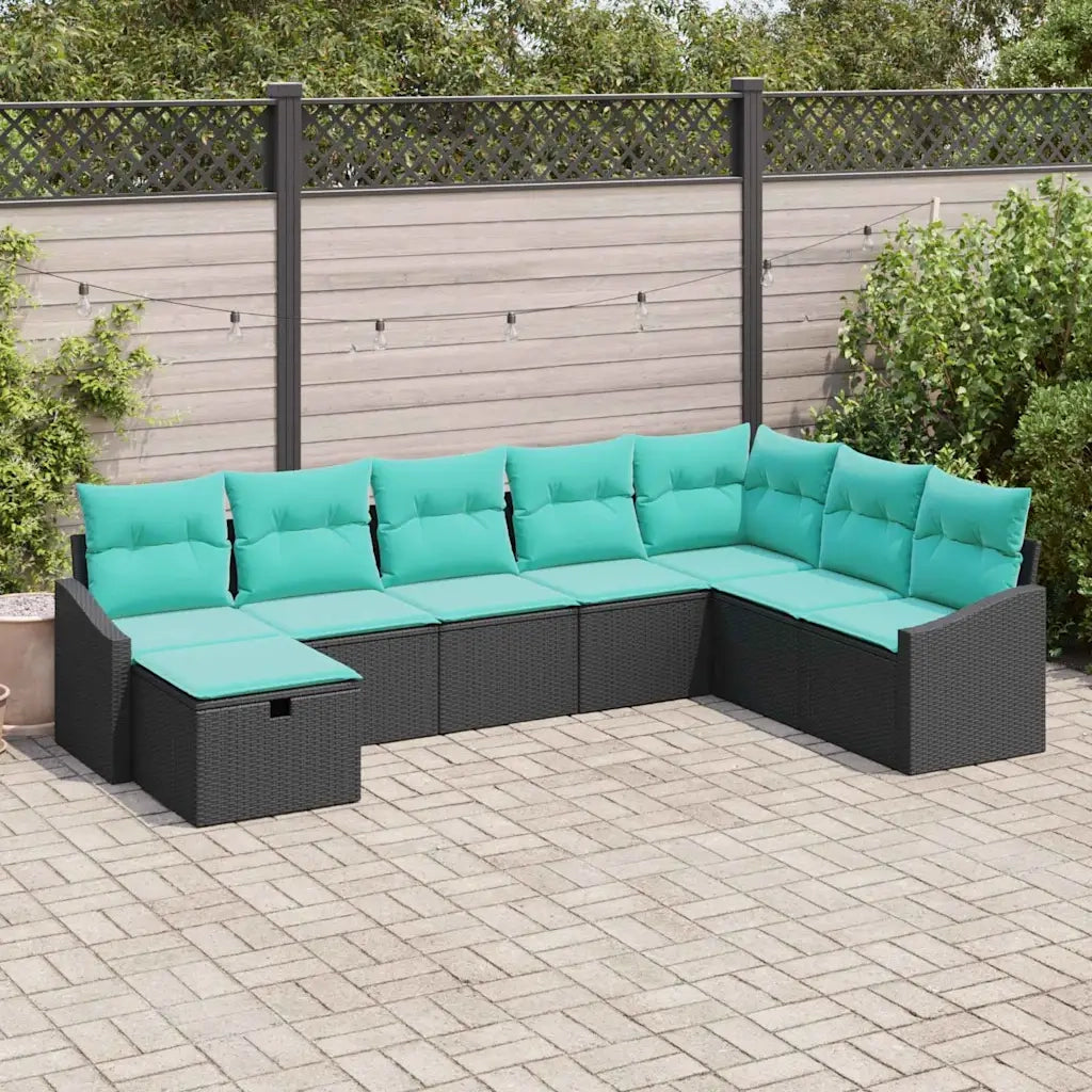 Set Divano da Giardino con cuscino 8 pcs Nero Poly Rattan 3359335