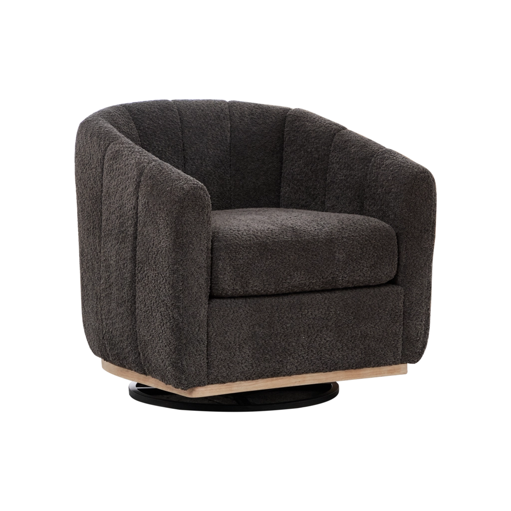 Poltrona Pouf Girevole in Tessuto Chenille ¨C MINIMAL ¨C Grigio, Gambe in Metallo