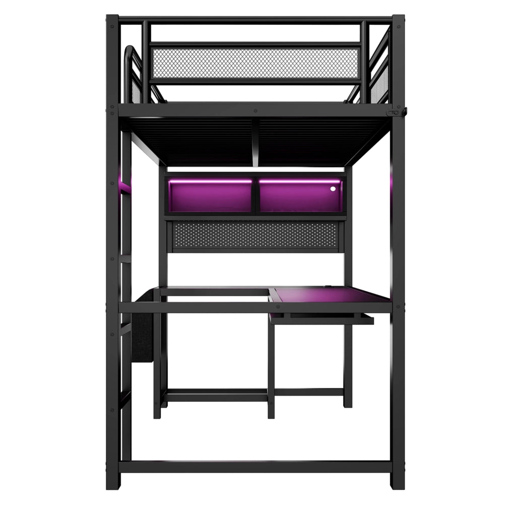 Letto a soppalco 90x200 cm con scrivania, LED e ricarica USB