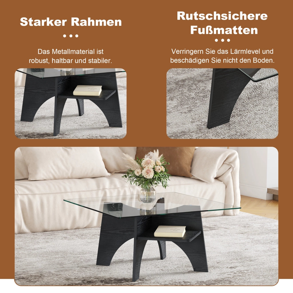 Tavolino/tavolino da caff¨¨ moderno di forma quadrata, realizzato in vetro temperato ¨C lati da 80 cm. Gambe in MDF con effetto legno nero. Ideale per s