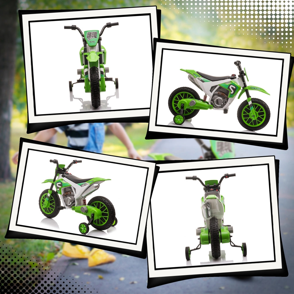 Moto Cross Bambini Elettrica Verde con Rotelle ¨C zephmum ¨C PP e Metallo 106.5x51.5x68 cm