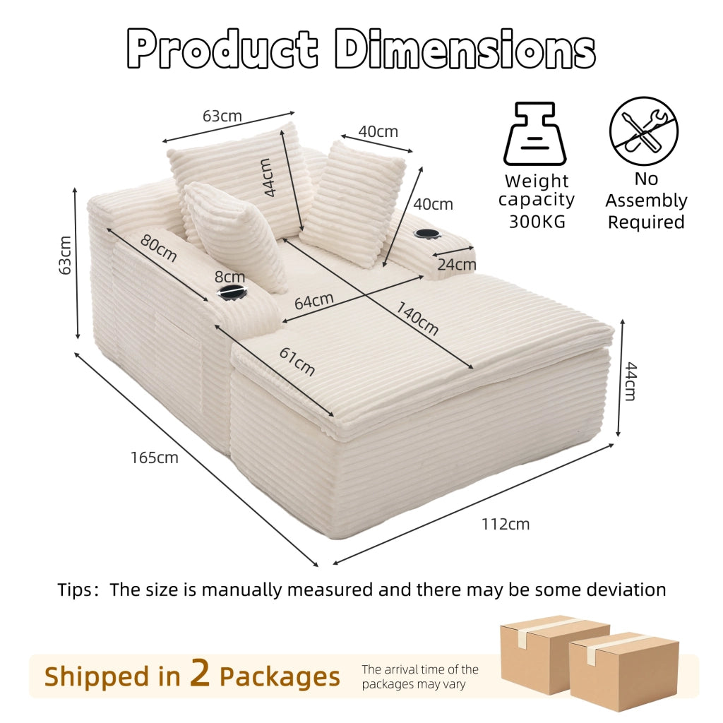 Divano letto con chaise longue ¨C zephmum ¨C beige, tessuto, 3 cuscini