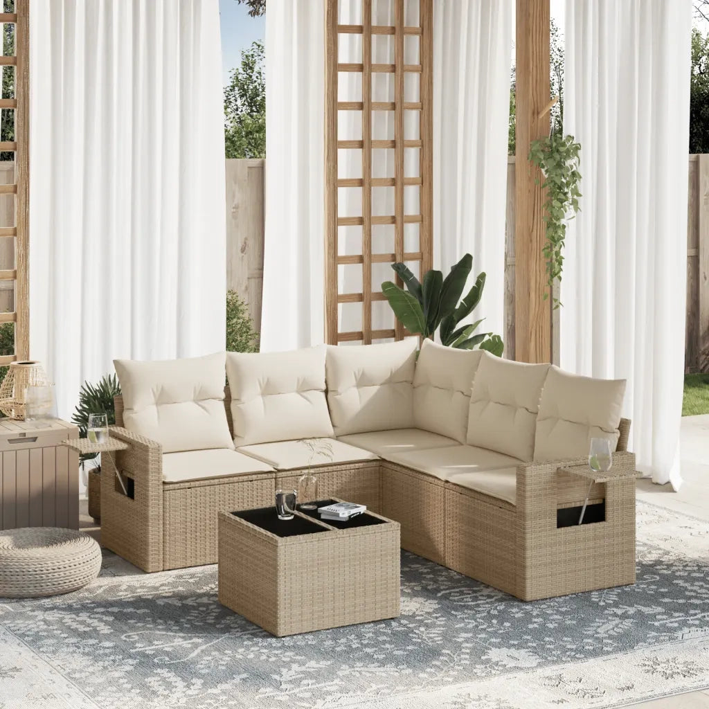 Set Divano da Giardino 6 pz con Cuscini Beige in Polyrattan 3220157